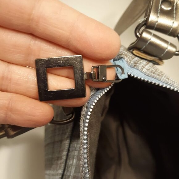 New Faux Leather Double handle Shoulder Satchel Bag Purse Aqua Brown Coastal - Picture 12 of 13